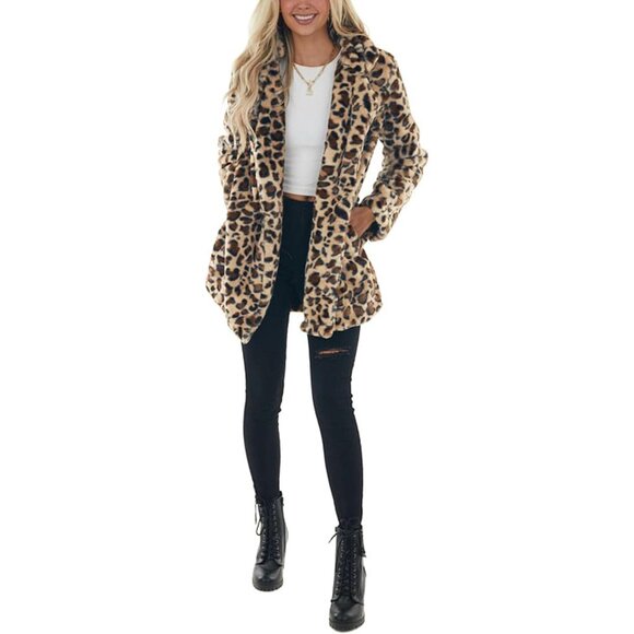 Trendy Women's Faux Fur Leopard Coat - Versatile for Party, Lounge, or Holiday - Picture 3 of 5